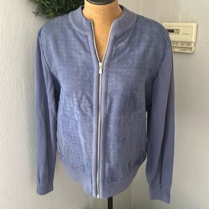 Isaac Mizrahi sweater cotton faux suede baseball cardigan blue purple size large